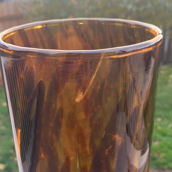 Maestri Vetrai Made in Italy Tortoiseshell Tiger Brown Glass Vase 13x4.25" - Picture 3 of 17